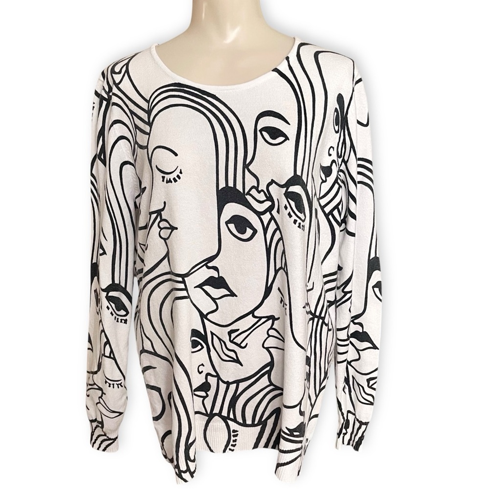 Carre Noir Face Graphic Black Off White Long Sleeve Pullover Sweater